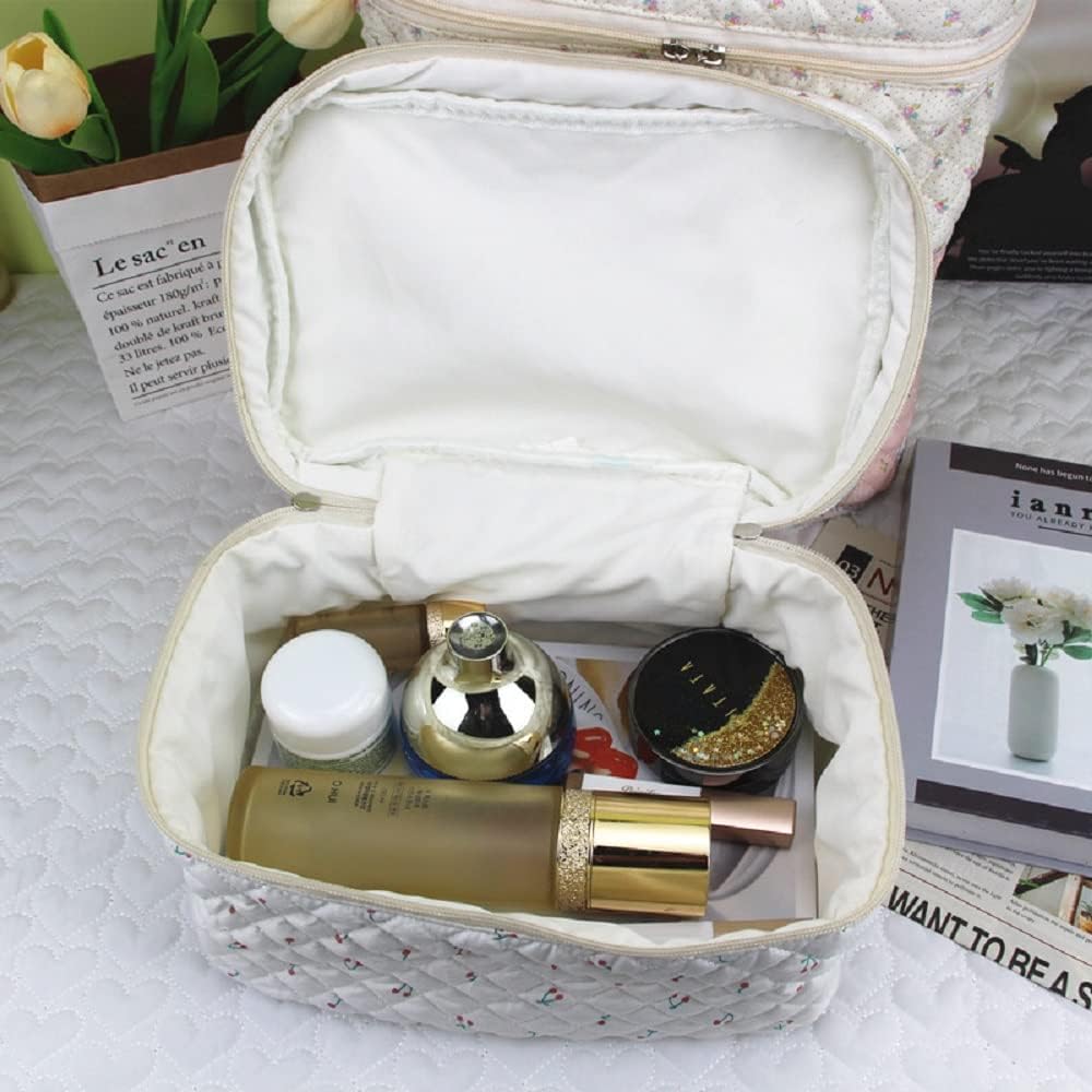 Bolsa de maquillaje de algodón, 2 piezas, bolsa de maquillaje acolchada, bolsa de maquillaje grande, organizador de cosméticos de viaje para