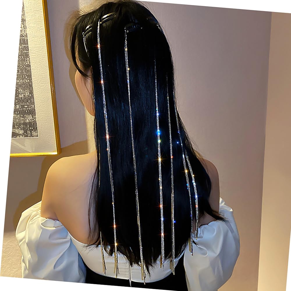 Cadenas para el cabello para mujer, extensiones de cabello con diamantes de imitación, pinzas para trenzar punk, largas con borlas, joyería para el