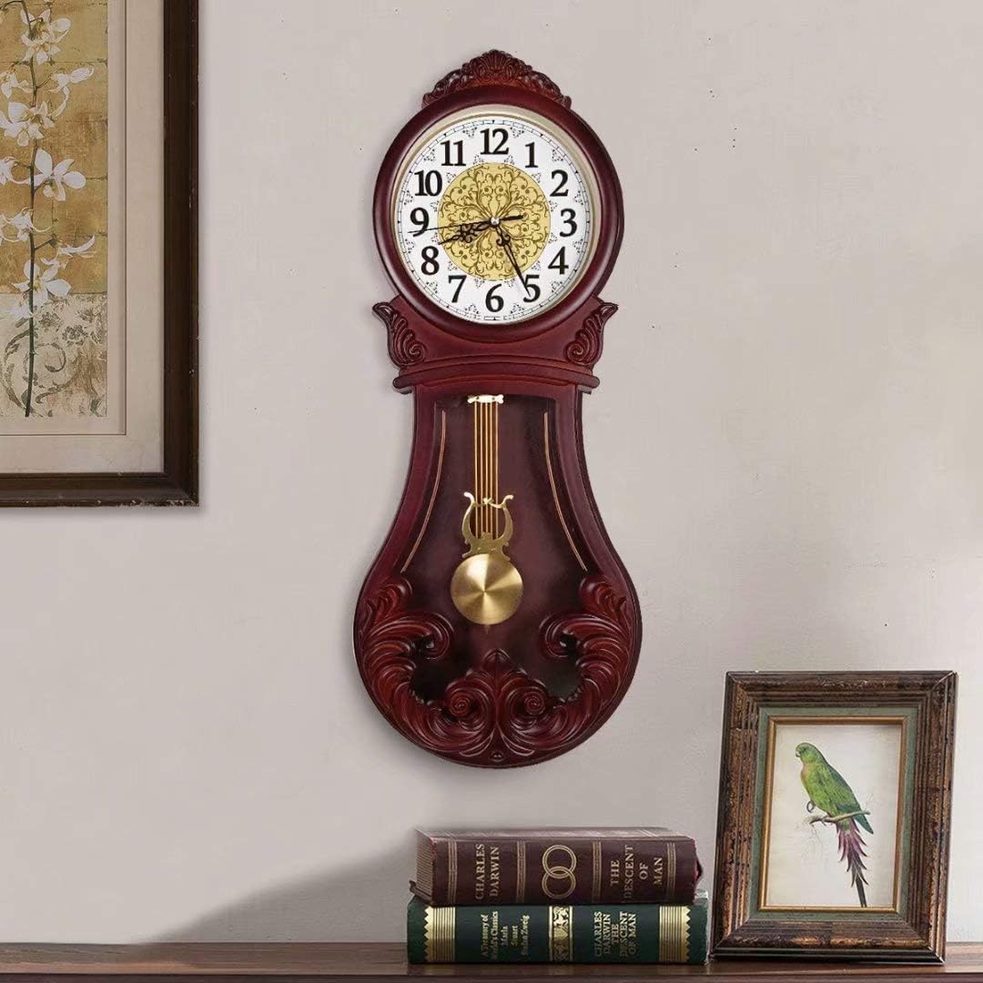 Reloj de pared con péndulo de Beesealy, reloj mecánico para abuelo, estilo retro, silencioso, para decoración de sala de estar, con péndulo, para