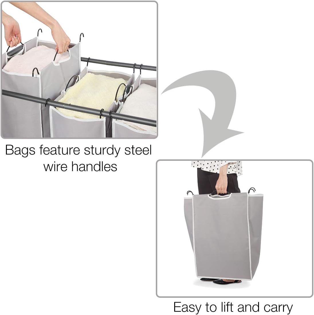 STORAGE MANIAC 3 Section Laundry Sorter Plus Commercial Laundry Hamper, Laundry Hamper Cart with Heavy Duty Wheels and Removable Bags, Laundry