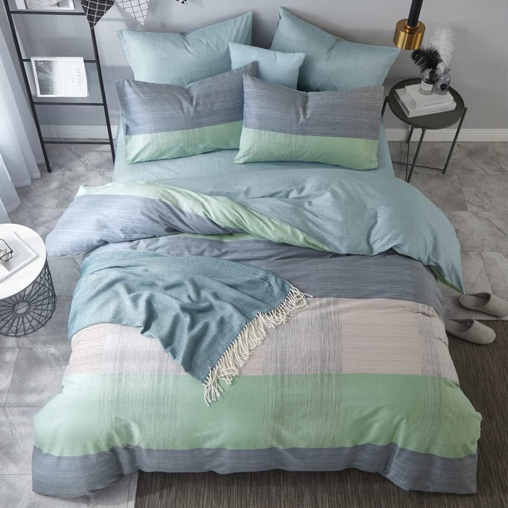 VCLIFE – Juego de ropa de cama de algodón de 3 piezas, juego de funda de edredón doble, Queen King, cierre de cremallera y corbatas de esquina,