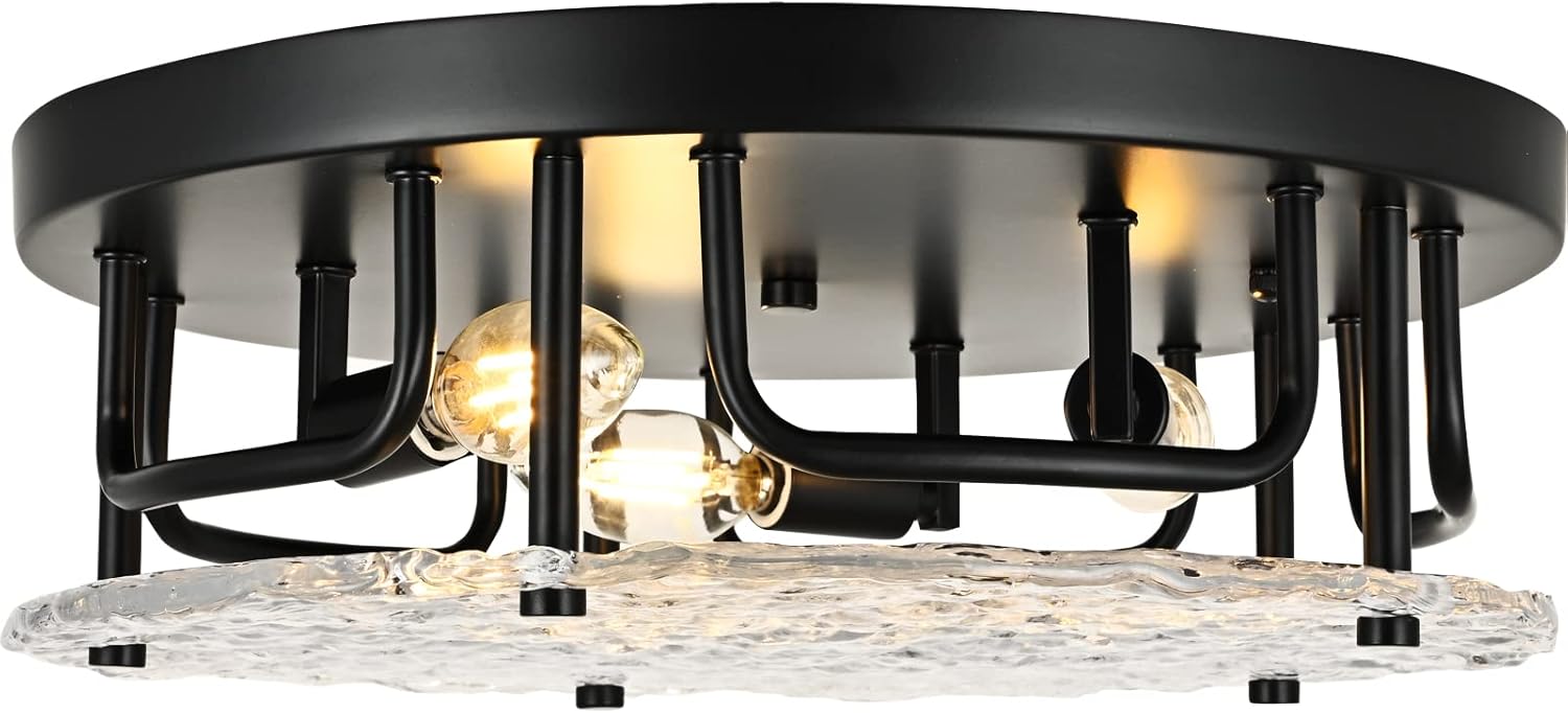 Lámpara de techo moderna de montaje empotrado, iluminación industrial de granja de 3 luces, lámpara de techo redonda, negro mate, accesorios de