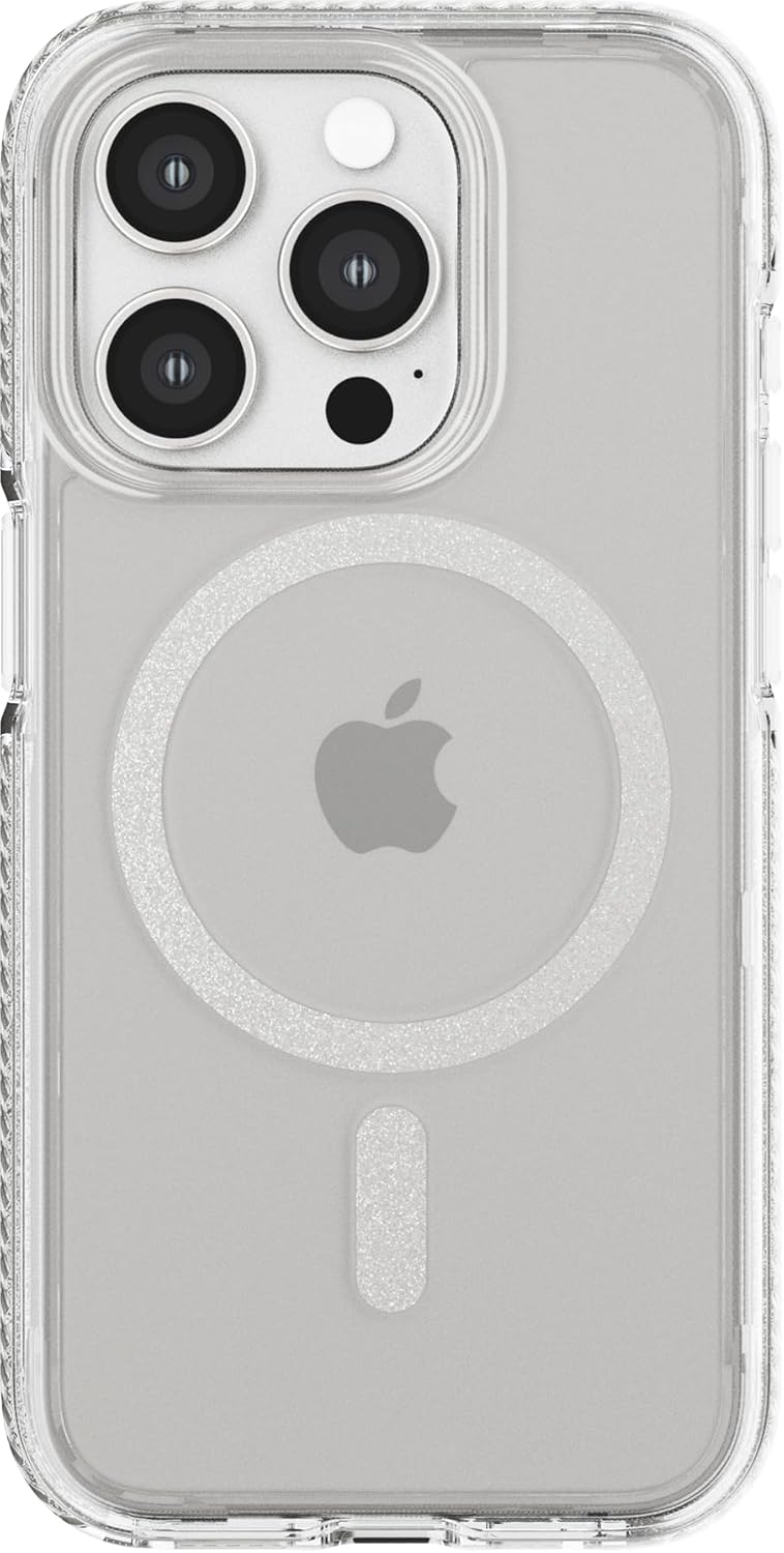 Tech21 Evo Crystal – Funda de protección contra impactos compatible con MagSafe para iPhone 15 Pro, color titanio blanco