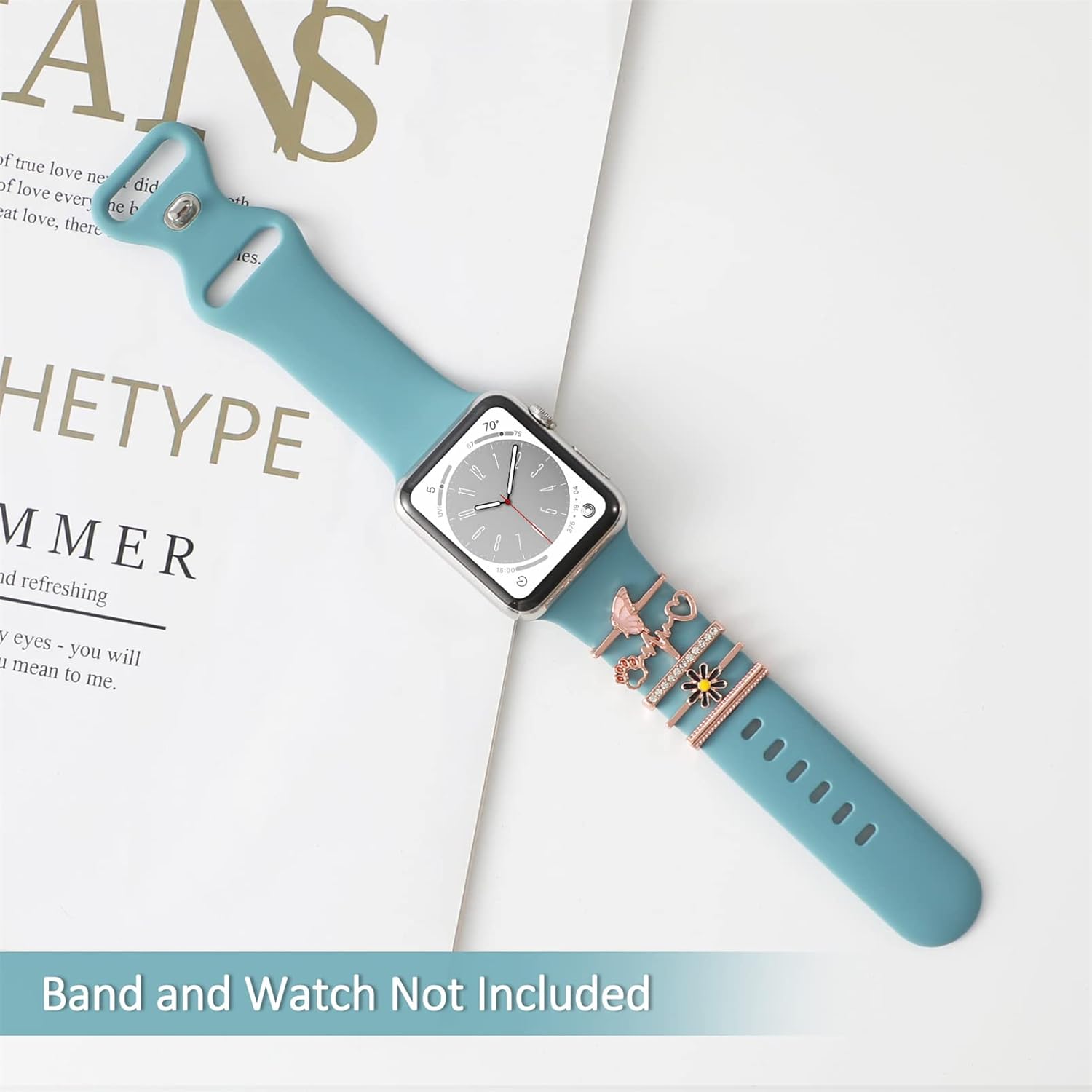 Abalorios para Apple Watch Band de 1.575 in 1.614 in 1.732 in 1.496 in 1.772 in 1.654 in, joyería de diamantes de metal para anillo decorativo,