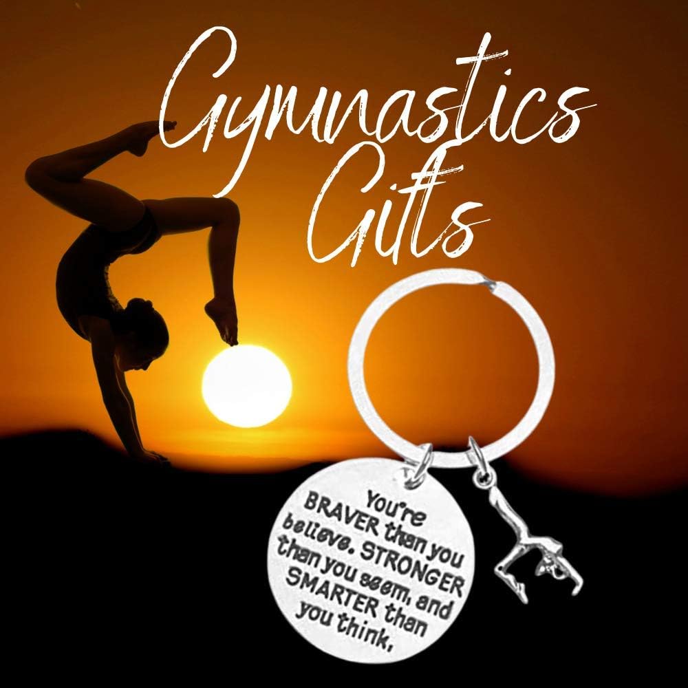 Llavero con dije de gimnasia, inspirador You’re Braver Than You Believe, Stronger Than You Seem & Smarter You Think Jewelry para gimnastas, equipos