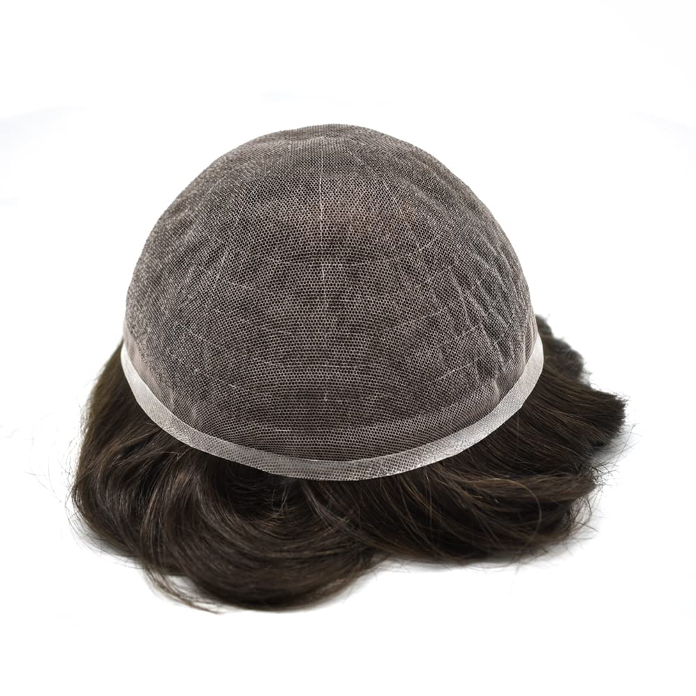 Toupee para hombres Sistema de cabello suizo encaje para hombre Toupee sistema de reemplazo de cabello humano nudo blanqueado hombres postizo de
