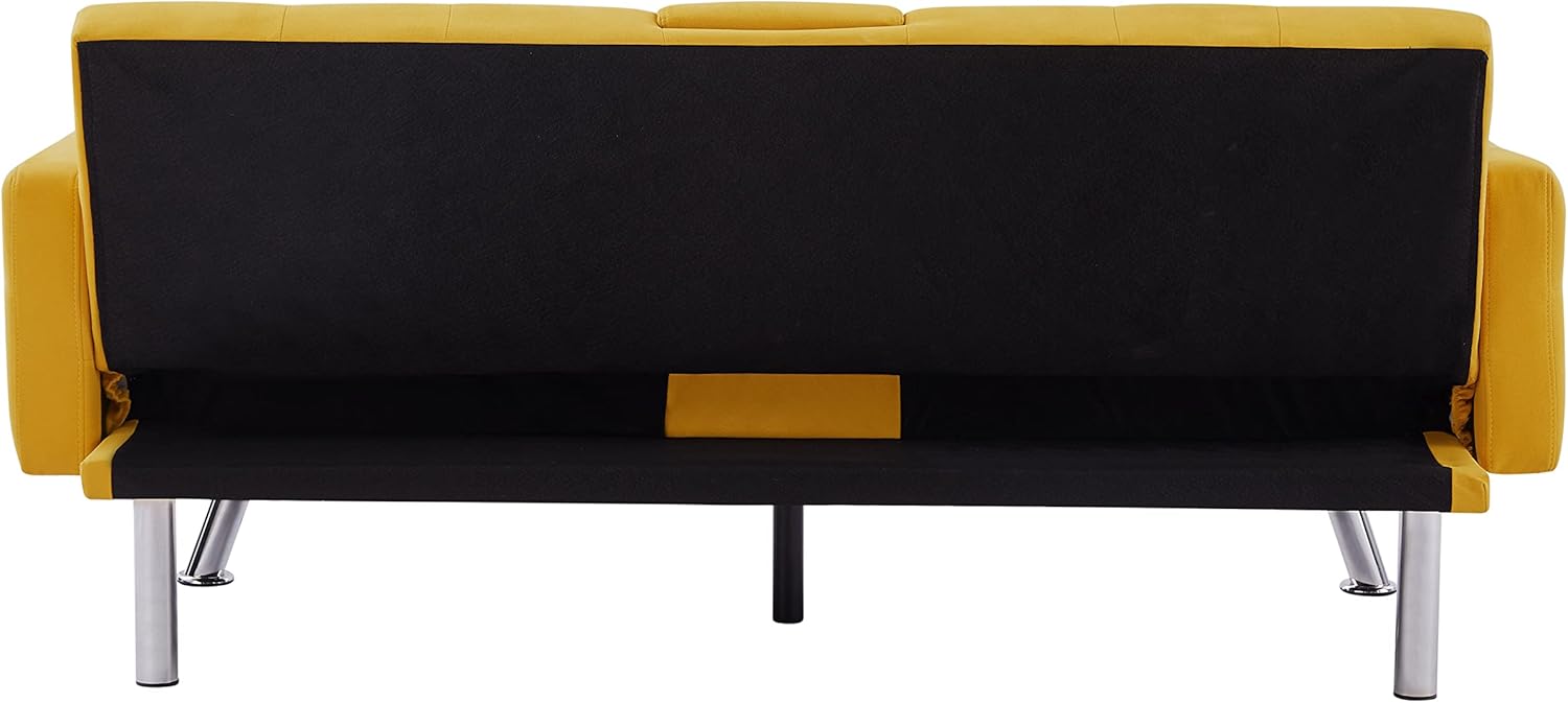 Cama futón plegable convertible tapizada de lino, sofá biplaza capitoné con botones, espacio de vida compacto, apartamento, dormitorio, habitación