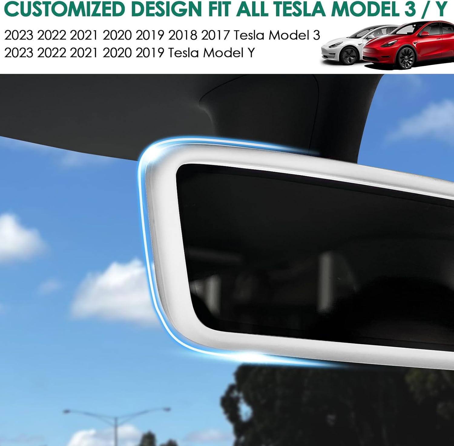 Marco protector de espejo retrovisor compatible con el modelo 3 Y X S Semi 2014-2024 para espejo retrovisor interior, accesorios de silicona para