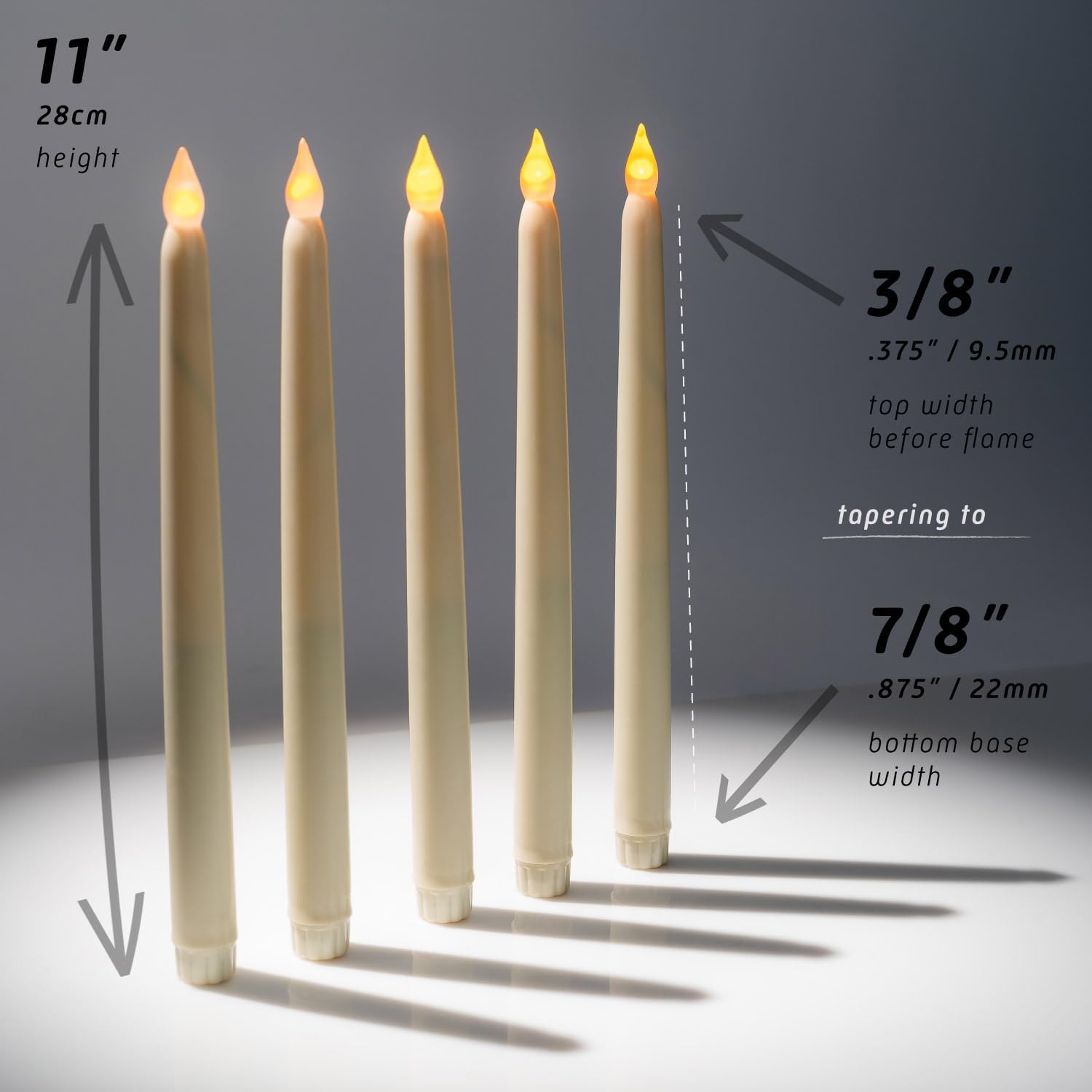 WYZworks Paquete de 6 velas LED sin llama de 11 pulgadas, color marfil, cera real, parpadeantes, funciona con pilas, para vacaciones, Navidad, San