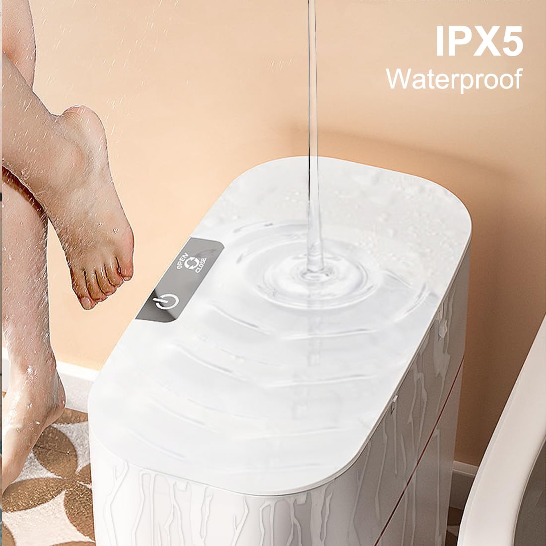 Bote de basura de baño sin contacto con tapa, 3.2 galones, cubo de basura automático delgado de plástico para cocina, dormitorio, sala de estar,