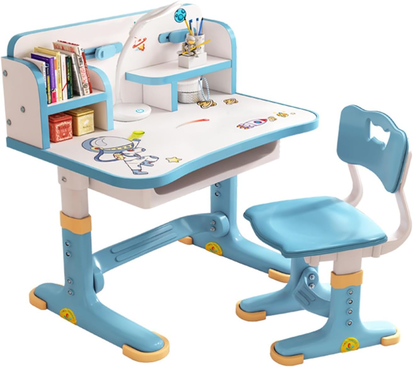 Juego de escritorio y silla para niños, escritorio de estudio para estudiantes en altura ajustable, escritorio ampliado, multiseparación, patrón de