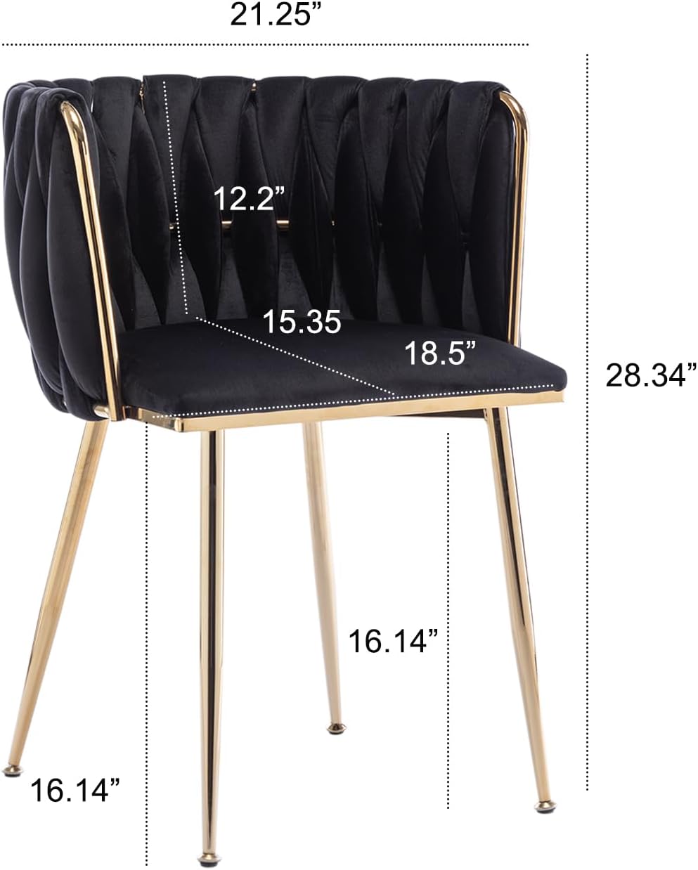 Kiztir Juego de 2 sillas de comedor de terciopelo, sillas de comedor tapizadas con patas de metal dorado, sillas de comedor copetudas de lujo para