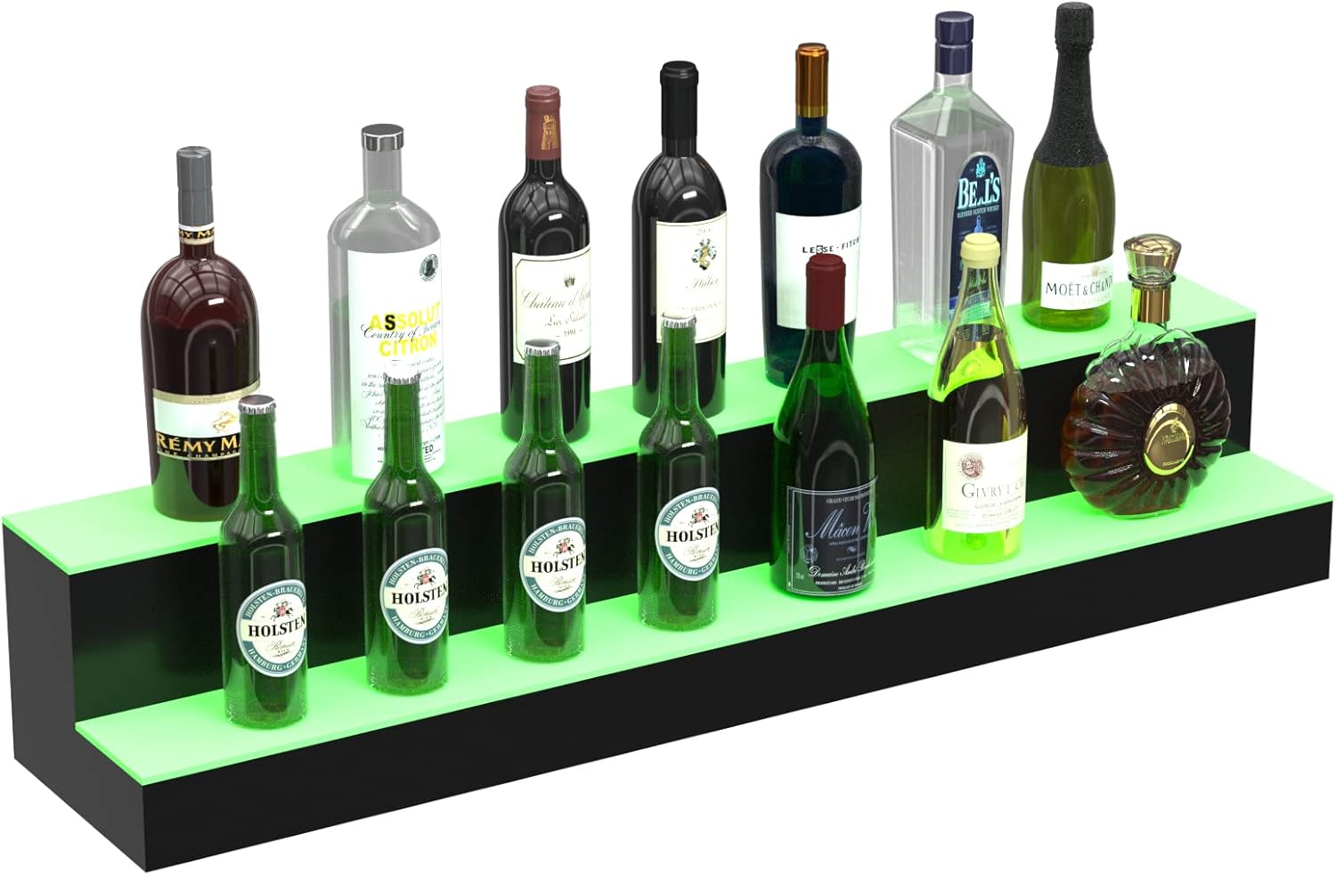 Estante de exhibición LED para botellas de licor, estante de barra iluminado de acrílico de 40 pulgadas de 2 pasos para el hogar, barra comercial,