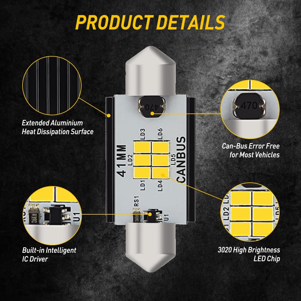 AUXITO Canbus – 578 bombillas LED de 400 lúmenes sin errores 211-2 212-2 de 1.614 in y 1.654 in, bombillas LED festoon para interior de automóvil,