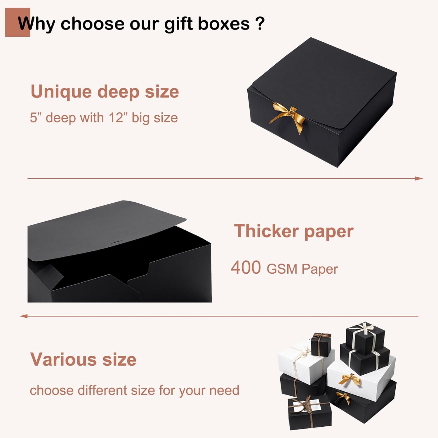 Mcfleet Cajas de regalo negras con tapas de 12 x 12 x 5 pulgadas, paquete de 10 cajas de regalo de padrinos de boda, caja de regalo de cartón para