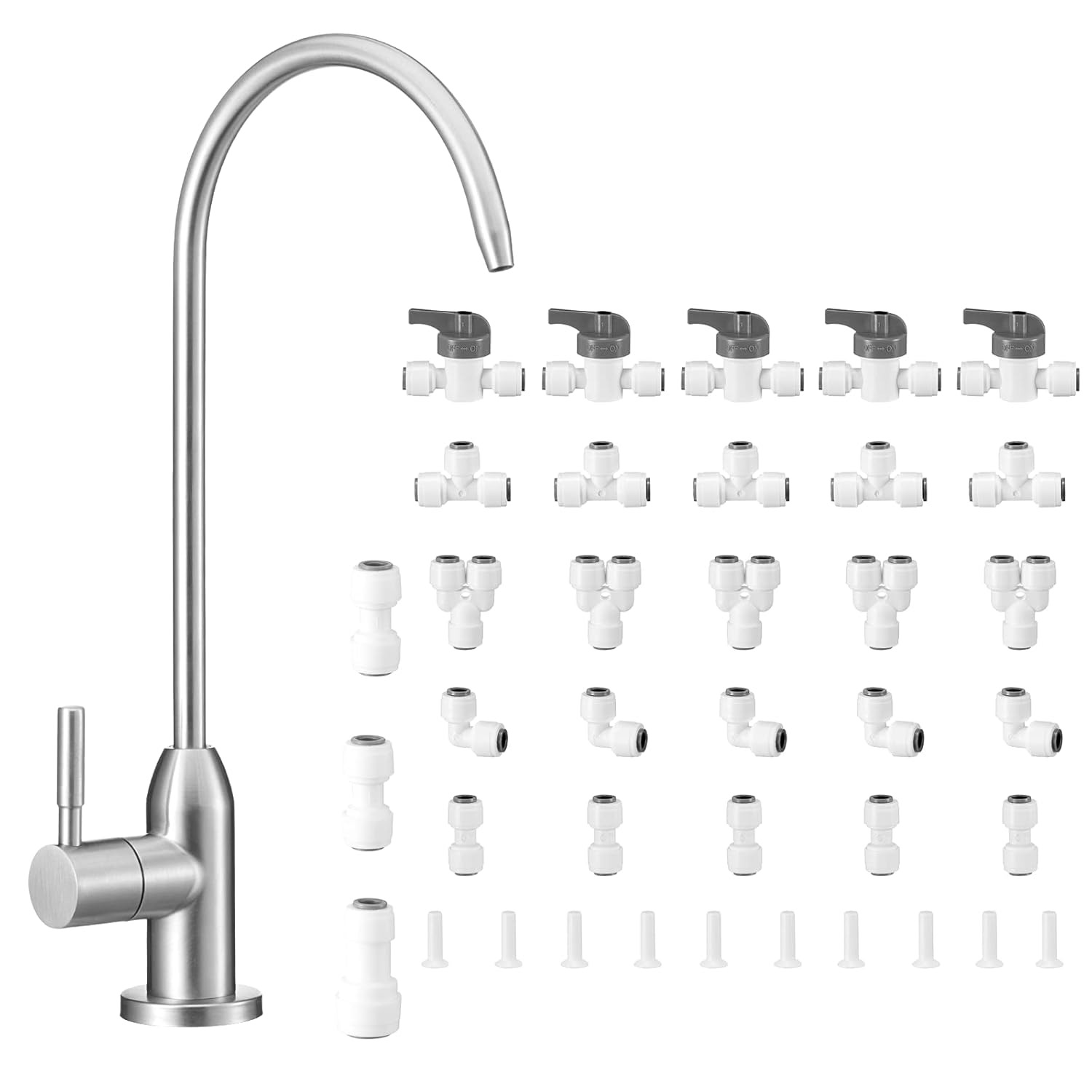 Grifo de agua de ósmosis inversaósmosis inversa,Grifo de agua potable sin plomo,35 piezas de accesorios de conexión rápida de 14 de pulgada
