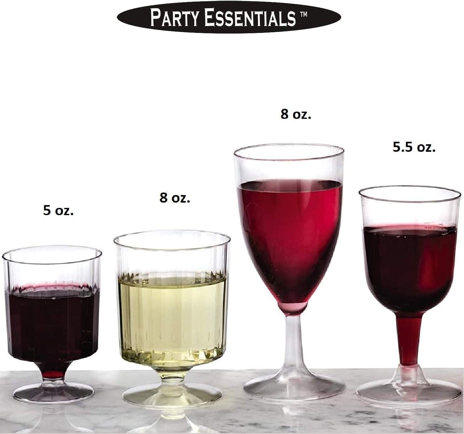 Party Essentials Copas de vino desechables de plástico duro de dos piezas, 100 unidades, 5.5 onzas, transparente