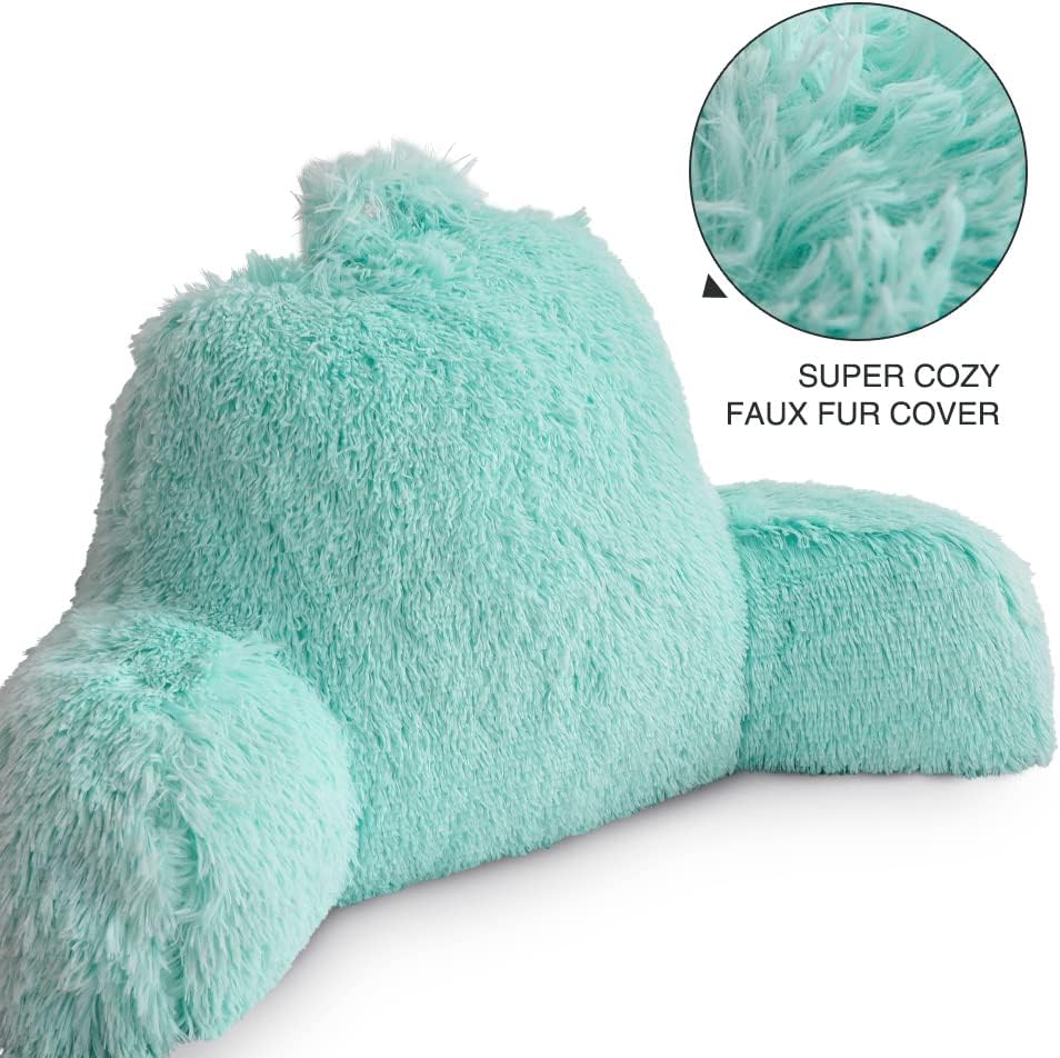 Btargot Almohada de lectura para cama con cuña grande para adultos, respaldo para adultos con brazos  Soporte de espalda para sentarse Aqua