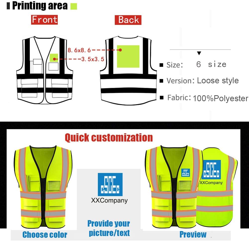 Chaleco de seguridad reflejante de alta visibilidad, con logotipo personalizado, con 5 bolsillos, chaleco de alta visibilidad, ropa de trabajo