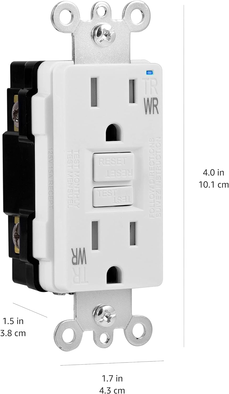 Tienda Basics Receptáculo GFCI resistente a la intemperie con indicador LED, 15 amperios, color blanco