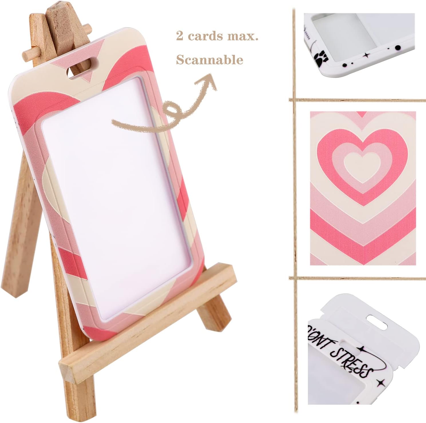 Soporte para tarjeta de identificación rosa con cordón, carrete retráctil con clip para cinturón, protector de manga de identificación vertical para