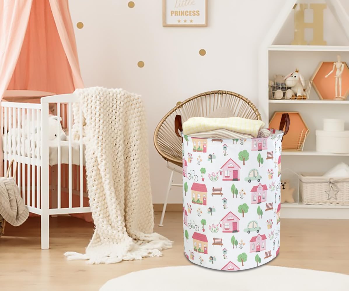 Cesta de lavandería rosa, decoración de habitación de niñas, canasta impermeable para guardería, cesta de ropa de bebé, cesta de almacenamiento de