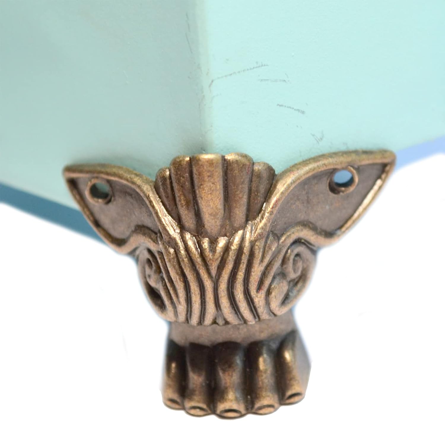 12 piezas de caja de madera de bronce vintage, patas de metal, caja de herramientas decorativas, caja de herramientas de cobre, soporte de pie,