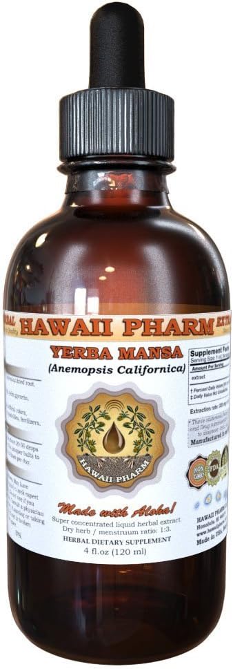 HawaiiPharm Extracto líquido de yerba mansa, tintura de yerba mansa (Anemopsis Californica), suplemento herbario, fabricado en EE. UU., 4 onzas