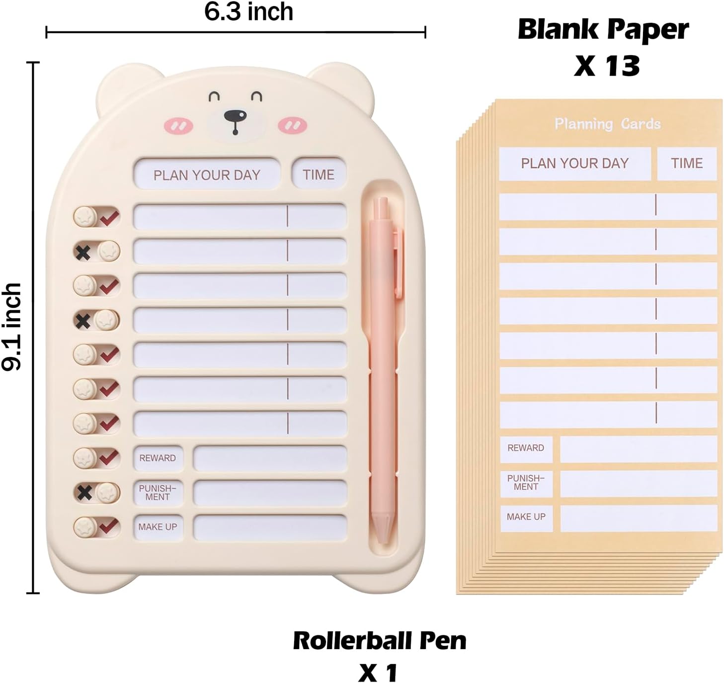 SUNEZLGO Tabla de tareas en blanco para niños, tablero de lista de verificación de plástico con 13 cartulinas, lista de tareas para planificación de