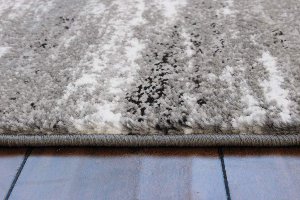 Masada Rugs, Stephanie Collection – Alfombra de área moderna y contemporánea, 1102, gris, blanco, negro (2 pies x 7 pies 3 pulgadas)