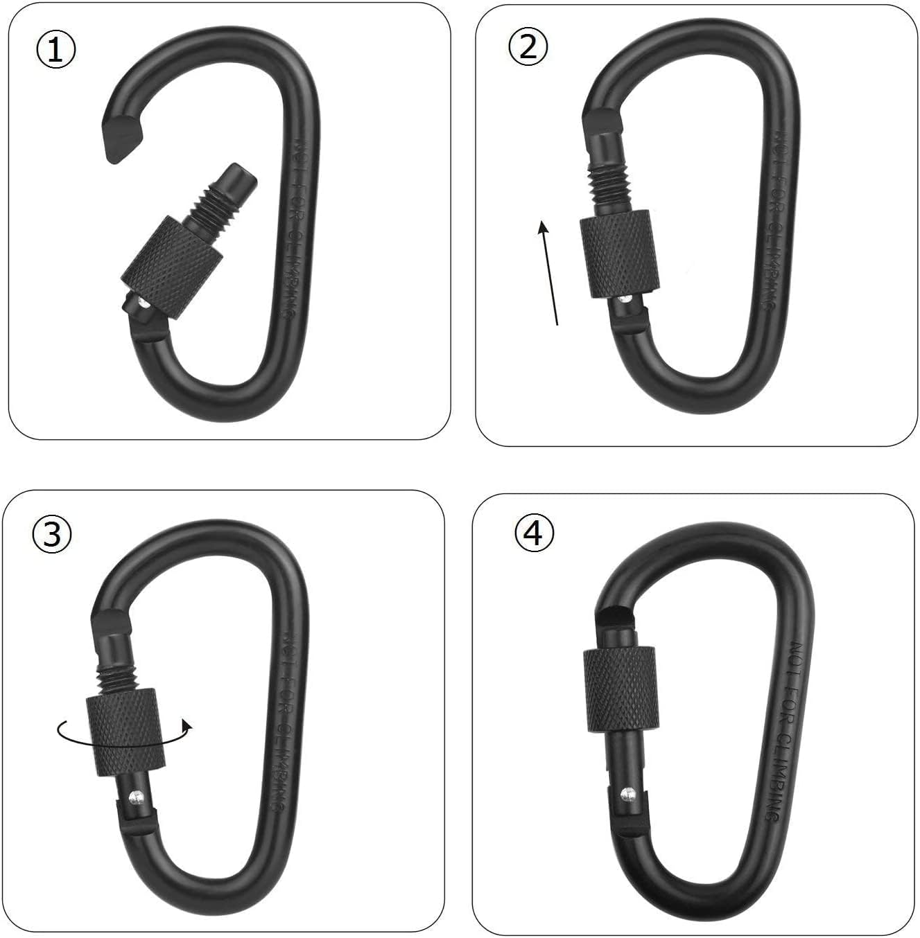 H&W 9 clips de mosquetón pesados de 3 pulgadas con puerta de tornillo, anillo en D de aluminio para llavero, gancho para uso al aire libre, con