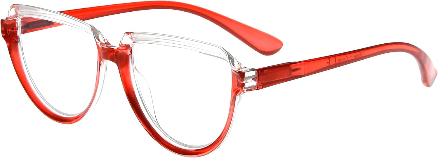 Eyekepper Gafas para mujer leyendo marco grande – Lectores de diseño de media luna para mujer de gran tamaño, TransparenteRojo