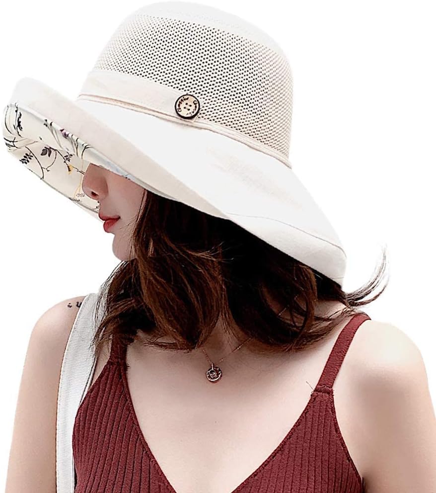 Sombreros de sol de malla para mujer, sombrero de pesca plegable de ala ancha para verano, protección UV, gorra de playa con correa para la barbilla