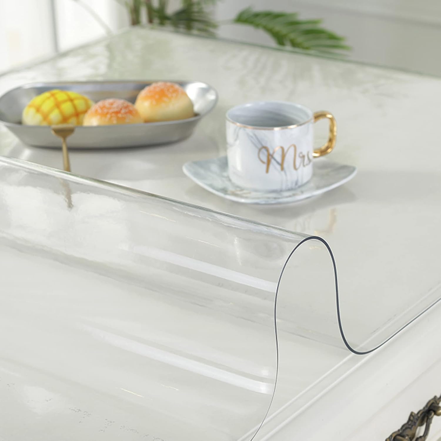 Mantel protector de mesa de comedor de plástico transparente, lavable, de plástico transparente, rectangular, de PVC, fácil de limpiar (0.059in,