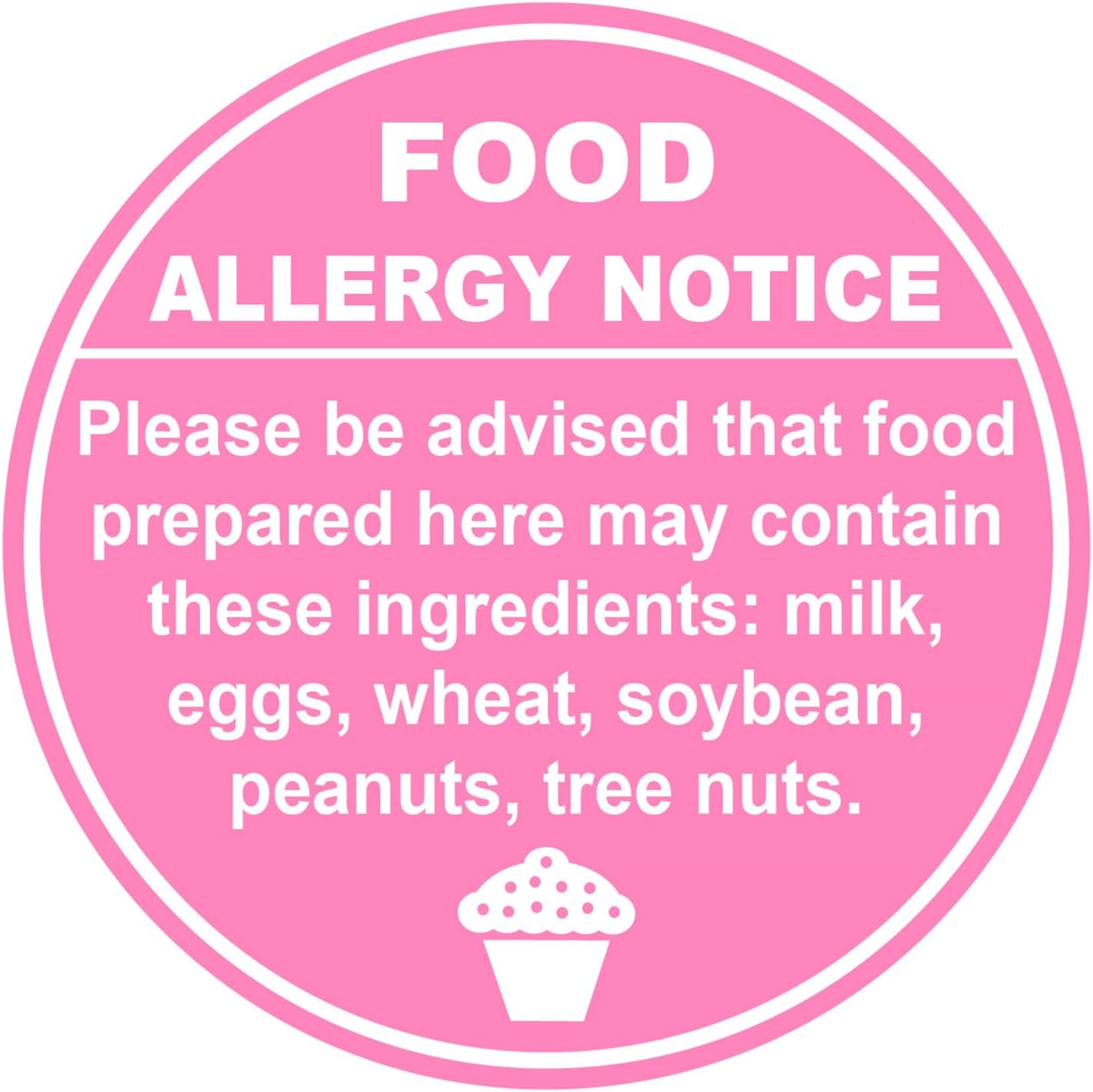 Adhesivo de advertencia de alergia, 1.5 pulgadas, 300 unidades, redondo, rosa, para pastelería, fiesta, restaurantes