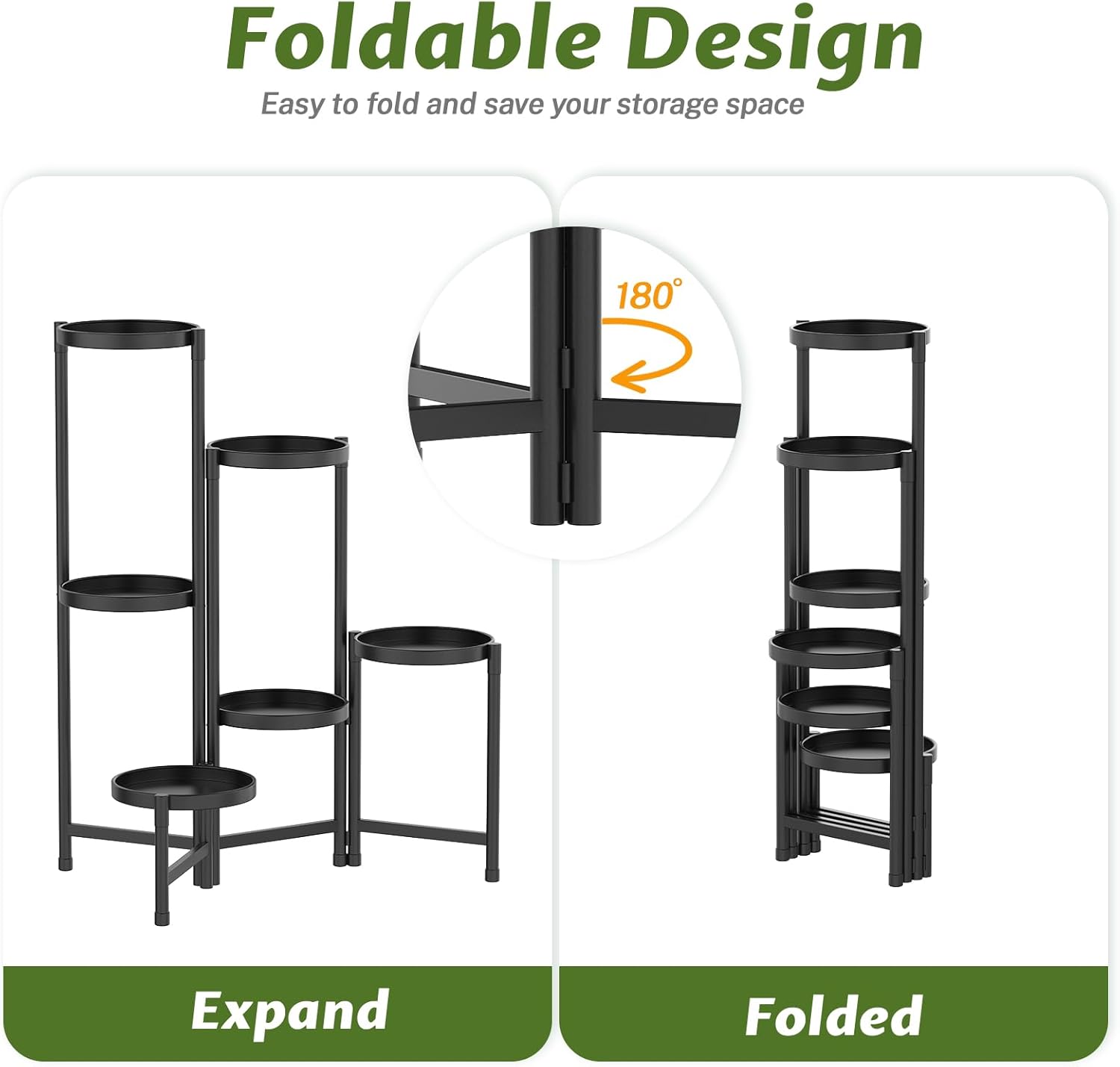 Soporte de metal de 6 niveles para plantas alto para interiores y exteriores, estante de esquina plegable para múltiples plantas, soporte para