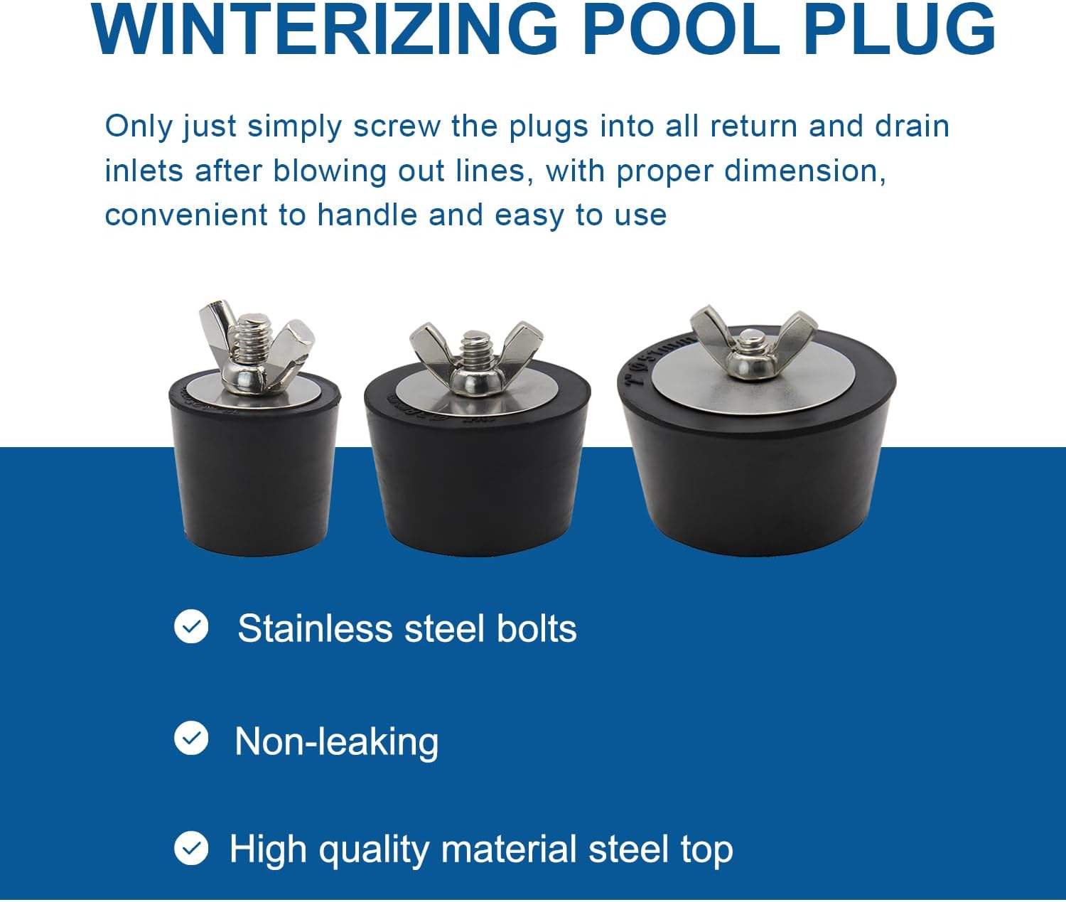Tapones de piscina de invierno para enchufes de piscina enterrados y terrestres para línea de retorno, tapones de piscina con tornillo de acero