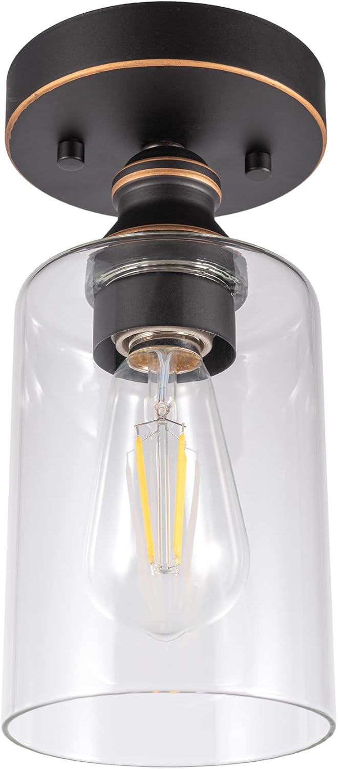 GRUENLICH Lámpara de techo semiempotrada para exteriores e interiores, base mediana E26, carcasa de metal y vidrio transparente, bombilla no