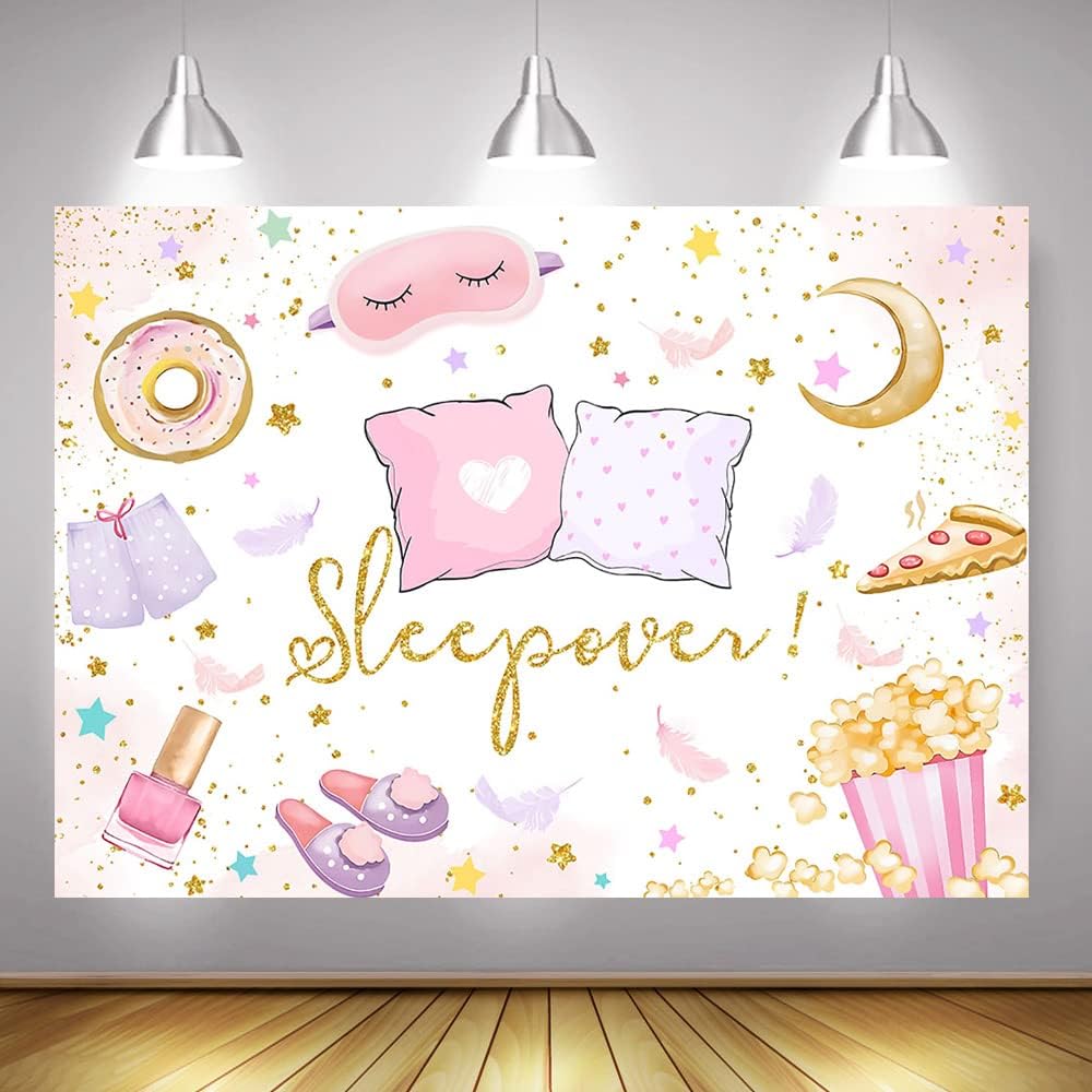 Mocsicka Fondo de fiesta de pijamas para niñas, decoración de pijama, almohada de lucha contra fotografía, spa, maquillaje, suministros de pancarta