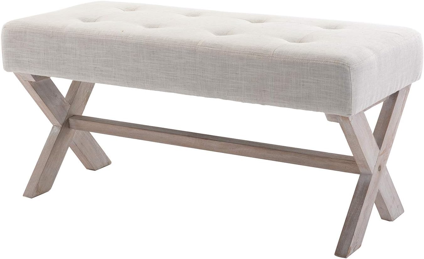 chairus Asiento de banco de entrada tapizado de tela, asiento de banco de dormitorio de 36 pulgadas con patas de madera en forma de X para sala de