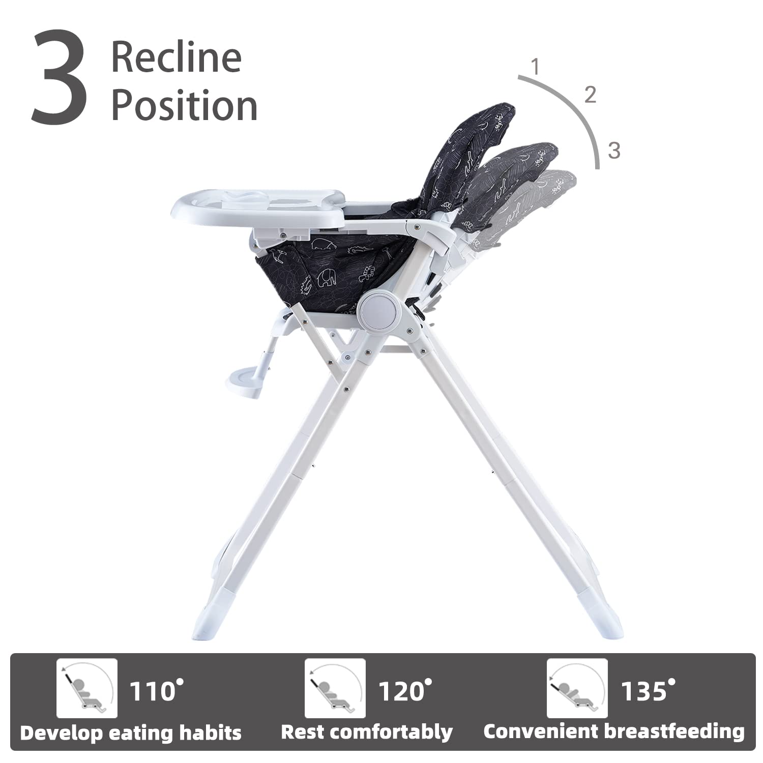 Pamo Babe Silla alta para niños pequeños Silla de altura ajustable Silla de alimentación para bebés (negro)