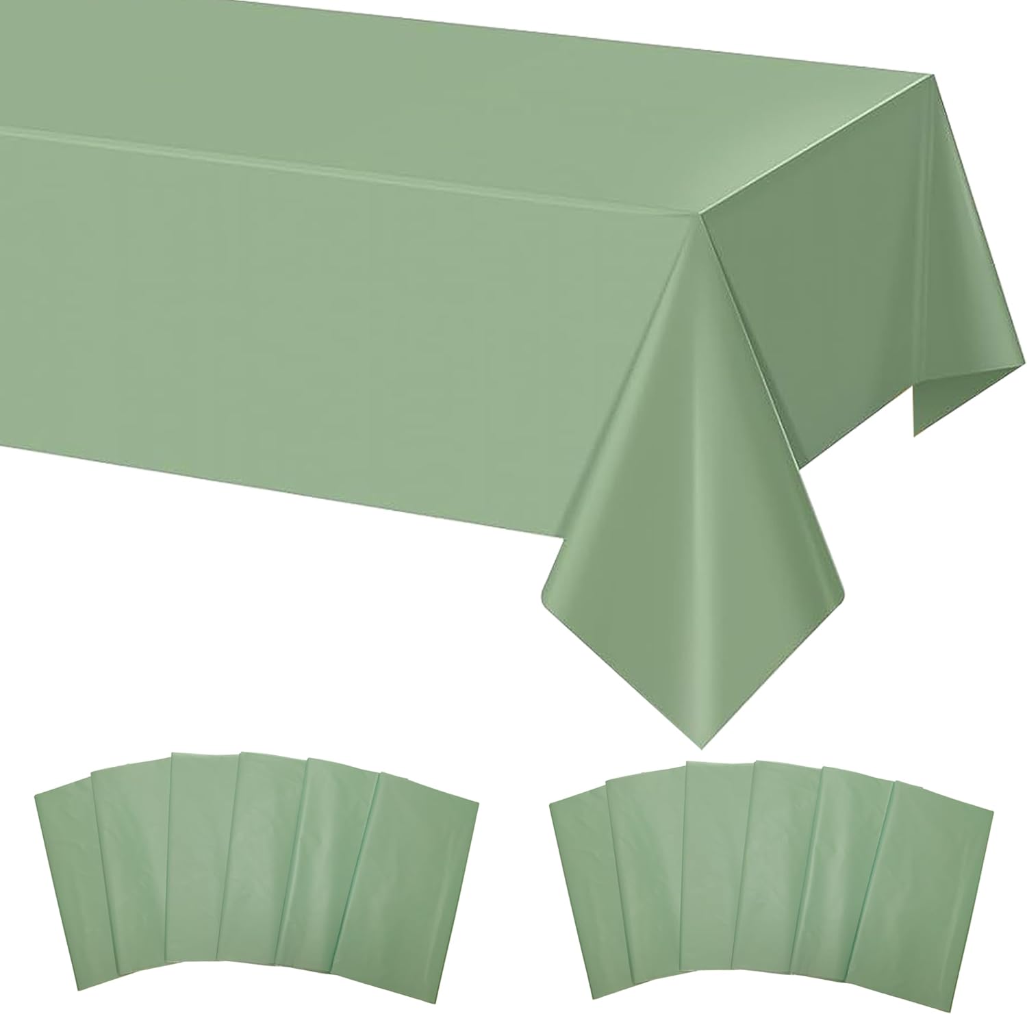 Paquete de 12 manteles de plástico desechables de 54 x 108 pulgadas, color verde salvia, para mesas rectangulares, manteles de mesa desechables para
