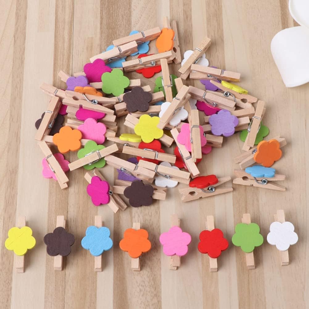Pinzas para fotos, pinzas de papel, pinzas para colgar flores de primavera, pinzas para la ropa, mini ropa de lavandería de madera natural, 50