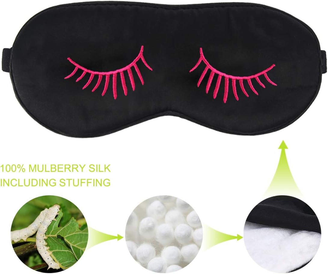 Fitglam Máscara de dormir de seda natural con tapones para los oídos, máscara para los ojos para hombres, mujeres, adolescentes, SM004-RE, Estándar,