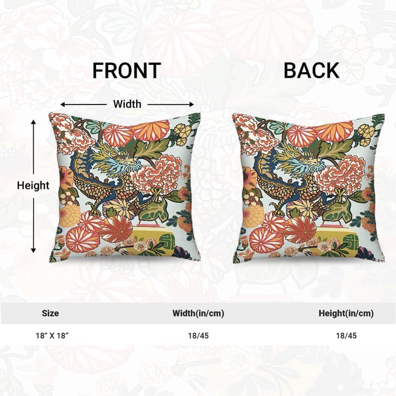 WWH Chinoiserie – Juego de 2 fundas de almohada de dragón de 18 x 18 pulgadas, fundas de almohada decorativas para sofá, sala de estar, cama, fundas