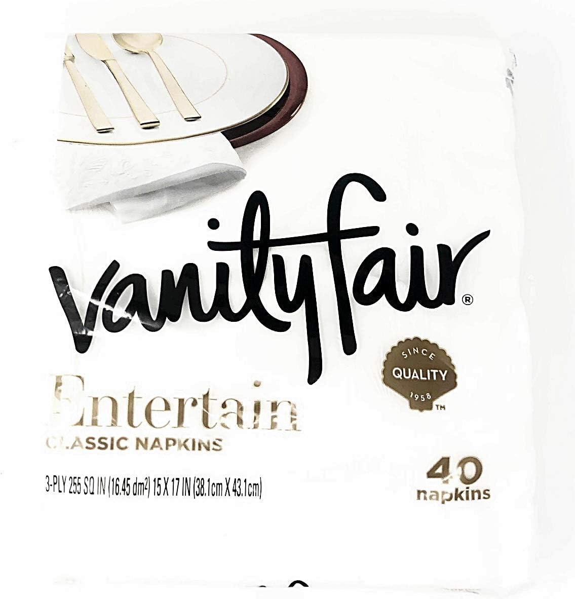 Vanity Fair Entertain – Servilletas de cena, 40 unidades, servilletas de papel blanco (paquete de 2)
