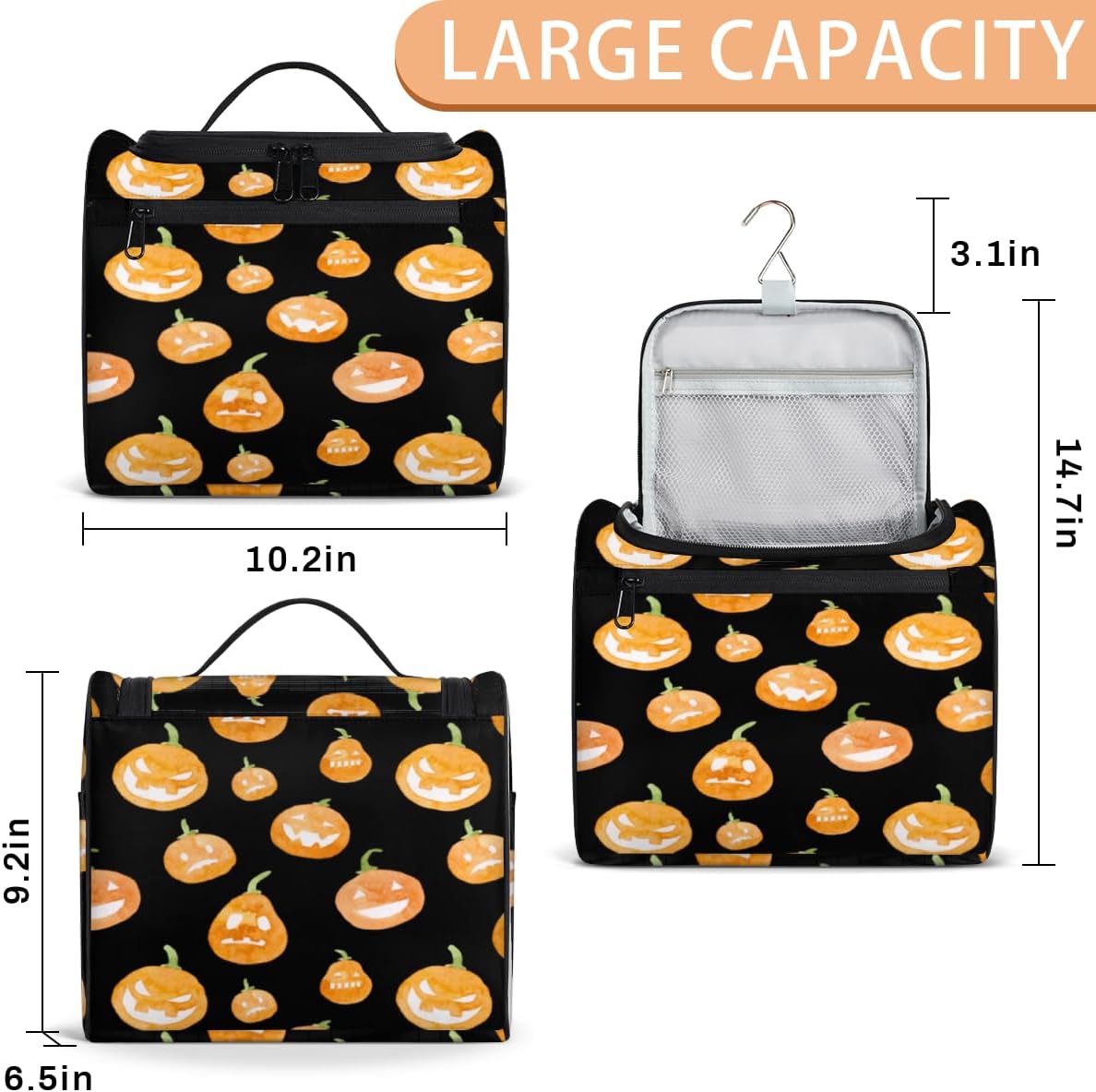 Halloween Modern Decor Toiletry Bag for Women Travel Makeup Organizer with Hanging Hook Traveling Cosmetic Bags for Toiletries Accessories