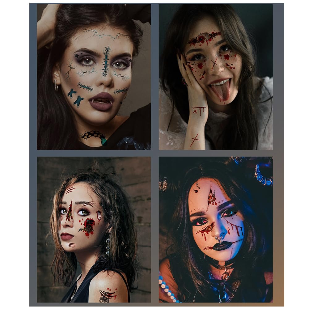 Tatuajes temporales de Halloween, Día de los Muertos, calcomanías de tatuaje de ojos sangrientos, 10 hojas de tatuajes falsos para decoración de