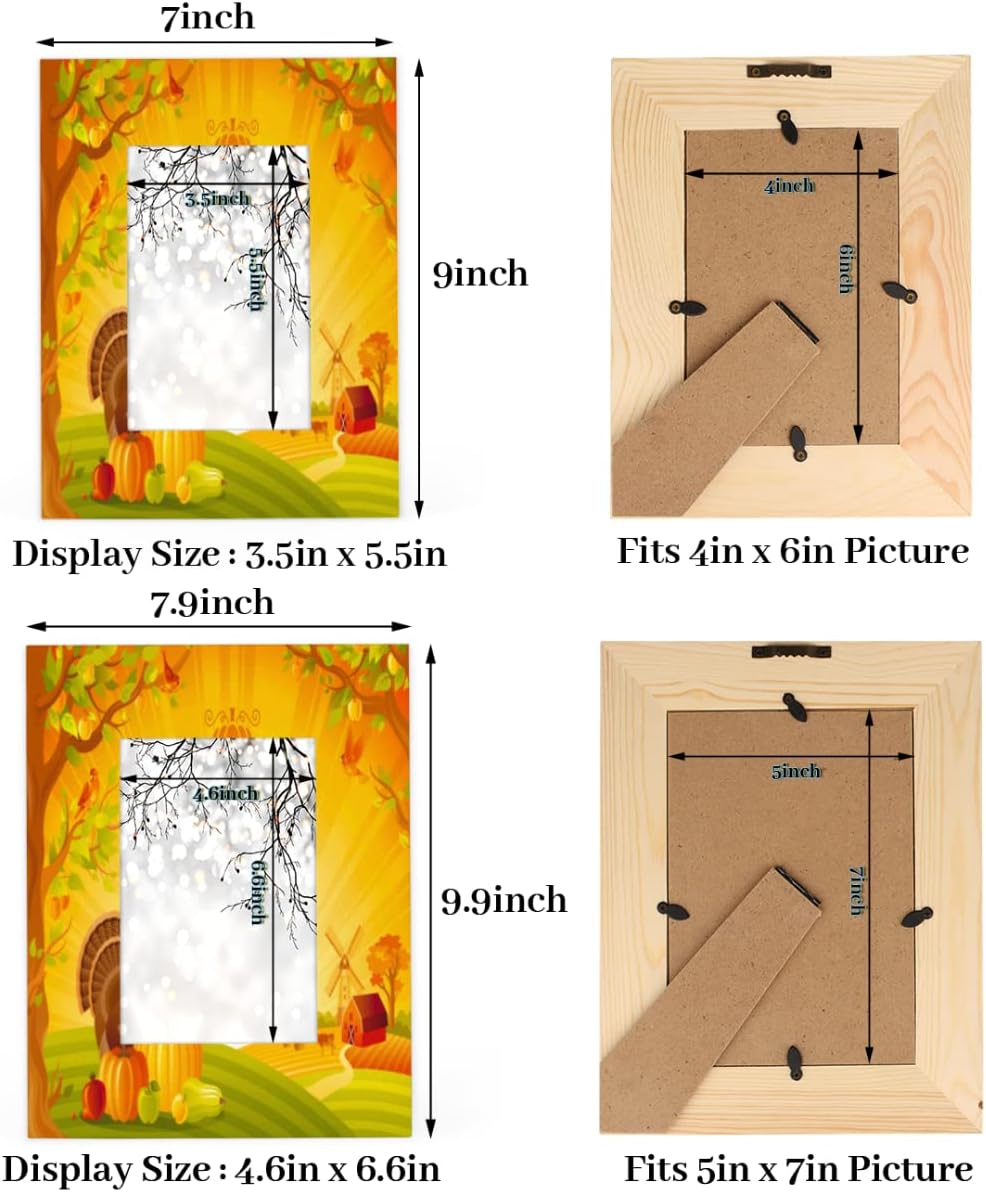 Marco de fotos de madera para pared, diseño de calabaza y pavo de 5 x 7 pulgadas, para decoración del hogar, para fotos de 5 x 7 pulgadas