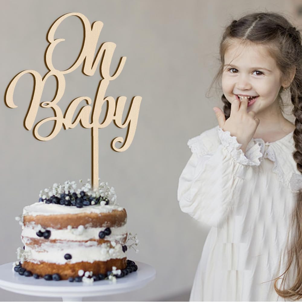 Oh Baby Cake Topper  Decoración de madera de gran tamaño para pastel de baby shower, para temática rústica, fiesta de revelación de género,